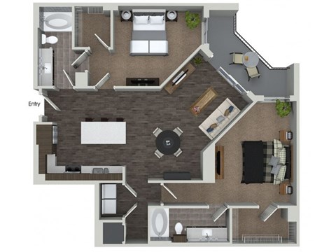 Floor plan for 2 beds, 2 baths, 1241 sqft