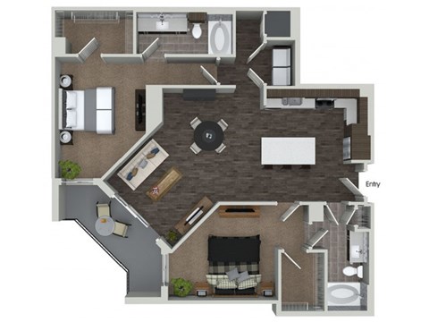 Floor plan for 2 beds, 2 baths, 1235 sqft