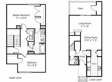Floor plan for 2 beds, 1.5 baths, 1200 sqft