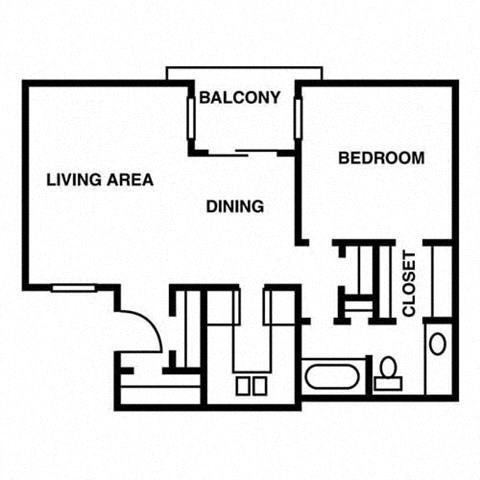 Floor plan for 1 bed, 1 bath, 756 sqft