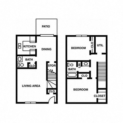 Floor plan for 2 beds, 1.5 baths, 1248 sqft