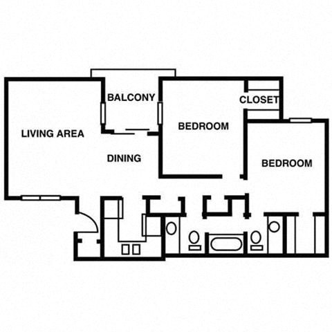 Floor plan for 2 beds, 1.5 baths, 1140 sqft