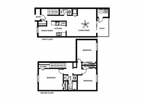 Floor plan for 3 beds, 1.5 baths, 1204 sqft