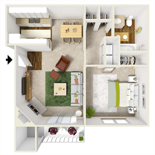 Floor plan for 1 bed, 1 bath, 695 sqft