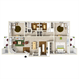 Floor plan for 3 beds, 2 baths, 1356 sqft