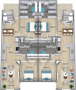 Floor plan for 2 beds, 2 baths, 1092 sqft