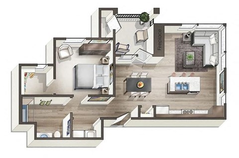 Floor plan for 1 bed, 1 bath, 803 sqft