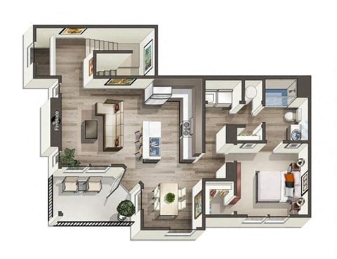 Floor plan for 1 bed, 1 bath, 866 sqft