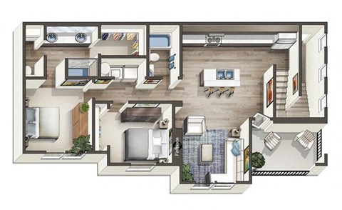 Floor plan for 2 beds, 2 baths, 1009 sqft