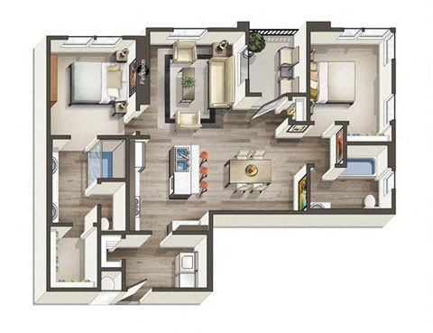 Floor plan for 2 beds, 2 baths, 1100 sqft