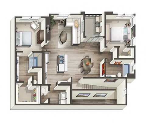 Floor plan for 2 beds, 2 baths, 1109 sqft