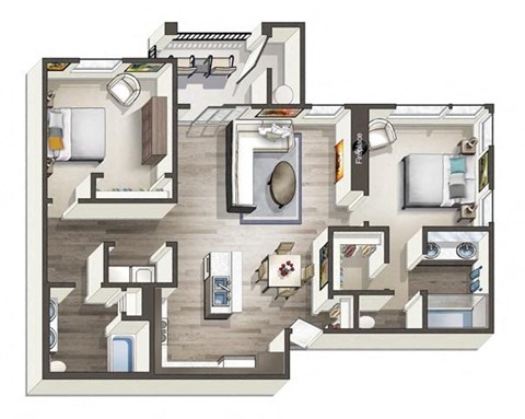 Floor plan for 2 beds, 2 baths, 1142 sqft