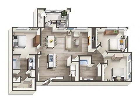Floor plan for 3 beds, 2 baths, 1284 sqft