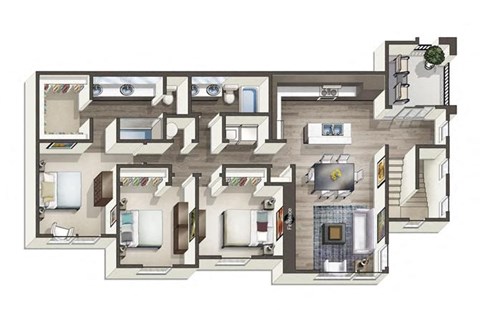 Floor plan for 3 beds, 2 baths, 1297 sqft