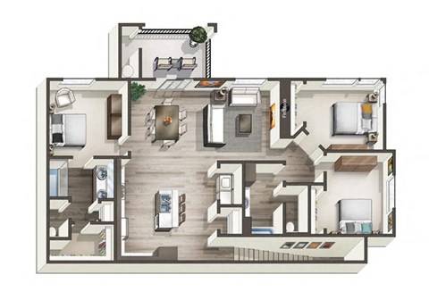 Floor plan for 3 beds, 2 baths, 1350 sqft