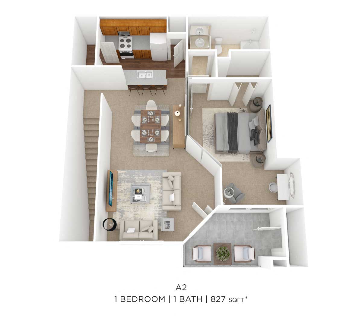 Floor plan for 1 bed, 1 bath, 918 sqft