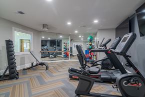Norcross apartment for rent - a gym with treadmills and other exercise equipment in a room with a mirror