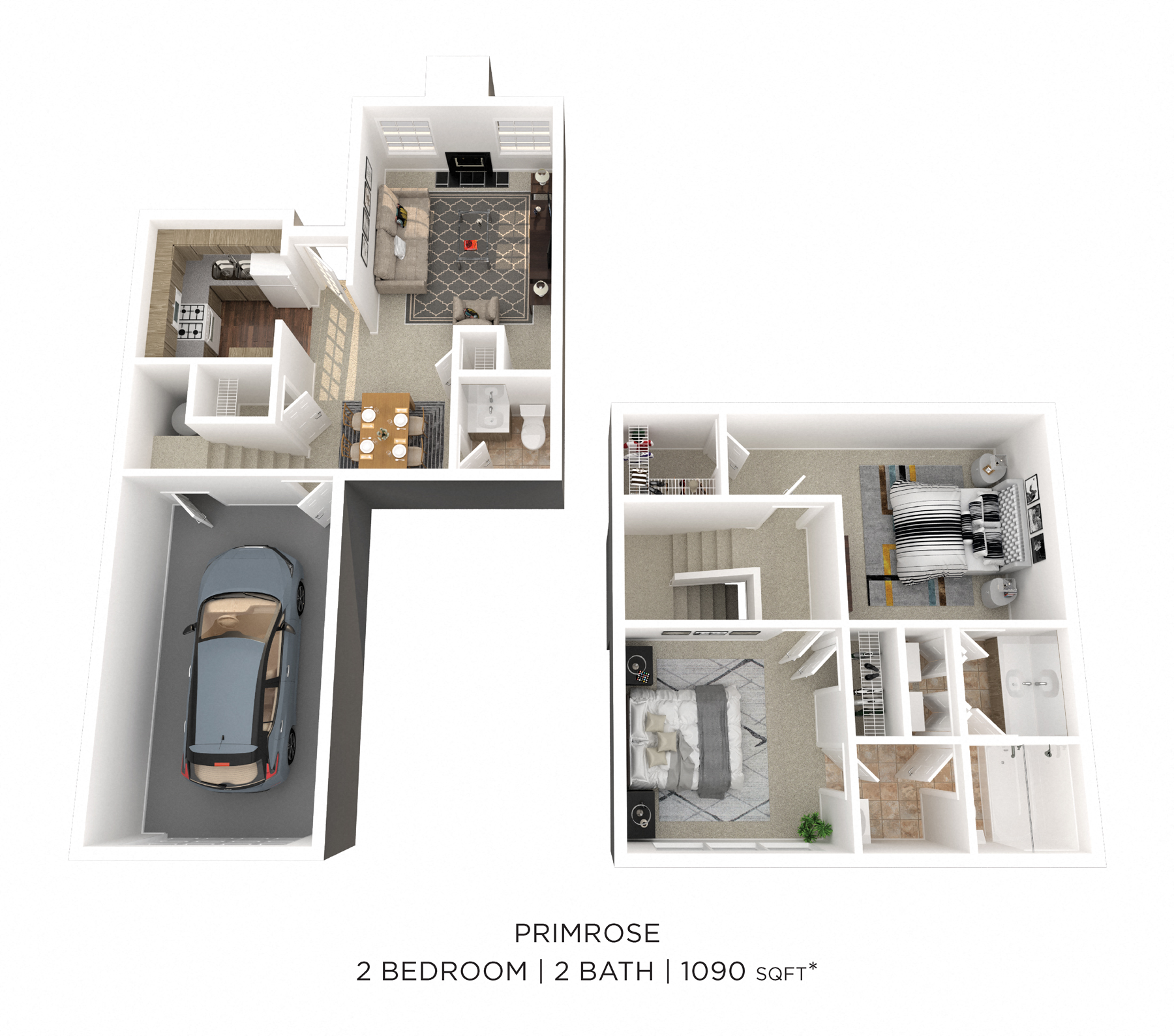 Floor plan for 2 beds, 2 baths, 1090 sqft