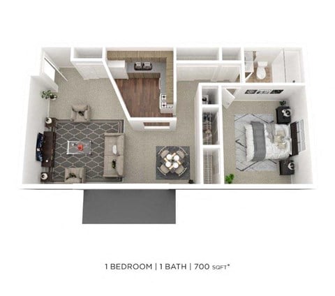 Floor plan for 1 bed, 1 bath, 700 sqft