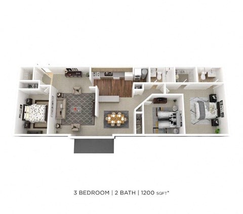 Floor plan for 3 beds, 2 baths, 1200 sqft