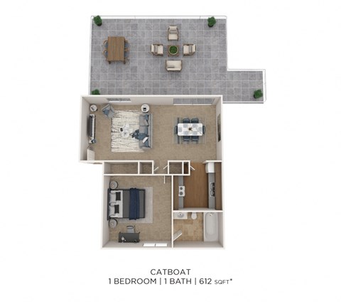 Floor plan for 1 bed, 1 bath, 790 sqft