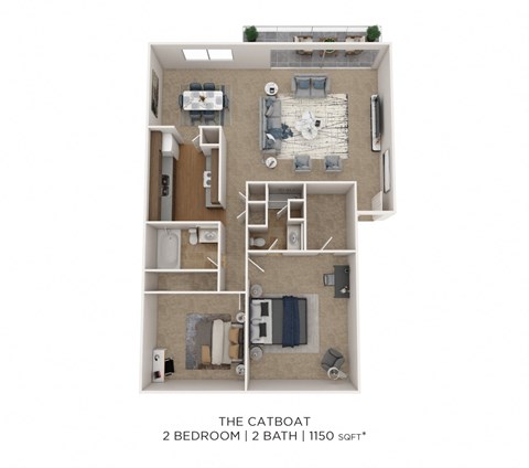 Floor plan for 2 beds, 2 baths, 1150 sqft
