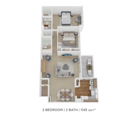 Floor plan for 2 beds, 2 baths, 1145 sqft