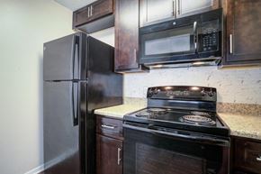 Tampa apartment for rent - a kitchen with a stove microwave and refrigerator