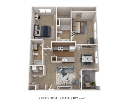 Floor plan for 2 beds, 2 baths, 1231 sqft