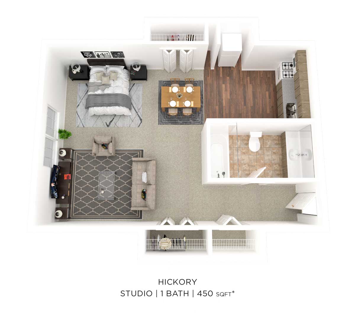 Floor plan for studio, 1 bath, 450 sqft