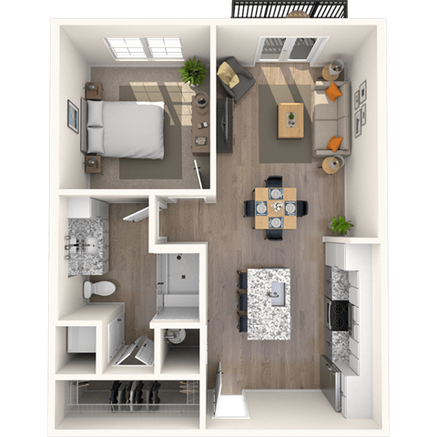 Floor plan for 1 bed, 1 bath, 720 sqft