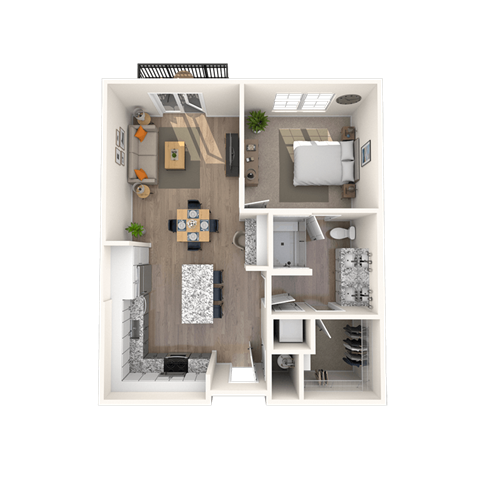 Floor plan for 1 bed, 1 bath, 804 sqft