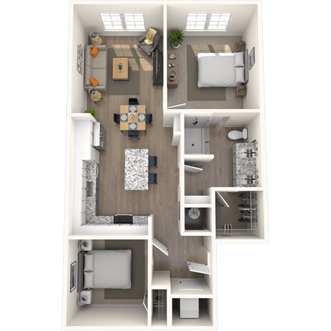 Floor plan for 2 beds, 2 baths, 900 sqft