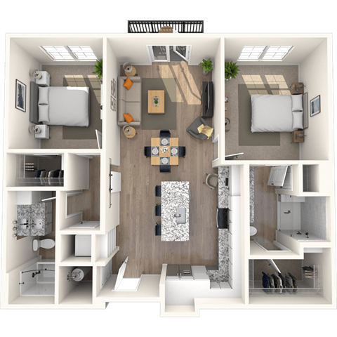 Floor plan for 2 beds, 2 baths, 1116 sqft