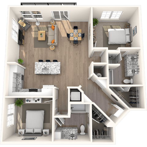 Floor plan for 2 beds, 2 baths, 1240 sqft