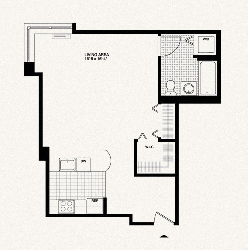 Floor plan for studio, 1 bath, 564 sqft
