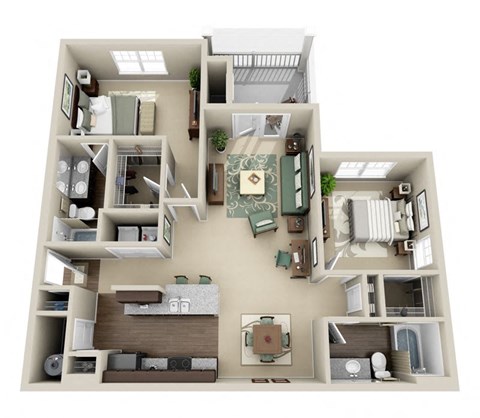 Floor plan for 2 beds, 2 baths, 1157 sqft