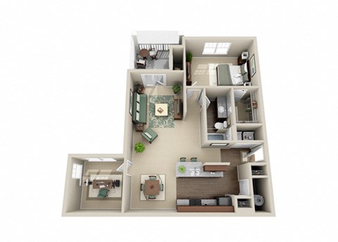 Floor plan for 1 bed, 1 bath, 995 sqft