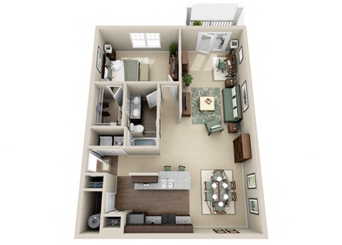 Floor plan for 1 bed, 1 bath, 900 sqft