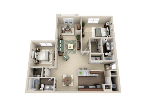 Floor plan for 2 beds, 2 baths, 1242 sqft