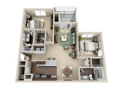 Floor plan for 2 beds, 2 baths, 1157 sqft