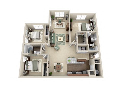 Floor plan for 3 beds, 2 baths, 1418 sqft