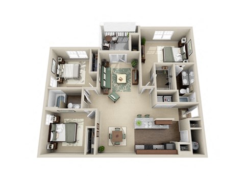Floor plan for 3 beds, 2 baths, 1300 sqft