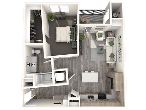 Floor plan for 1 bed, 1 bath, 809 sqft