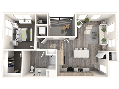 Floor plan for 1 bed, 1 bath, 760 sqft