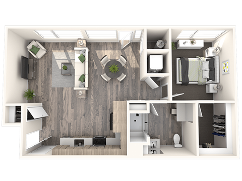 Floor plan for 1 bed, 1 bath, 832 sqft