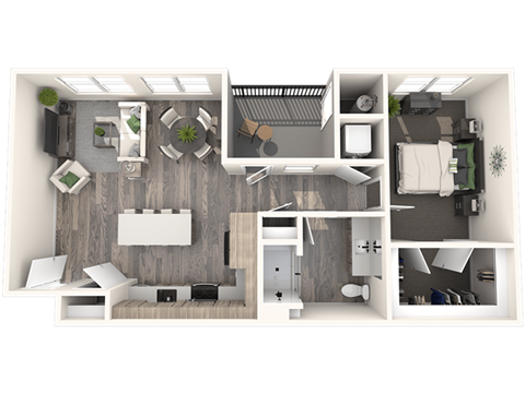 Floor plan for 1 bed, 1 bath, 884 sqft
