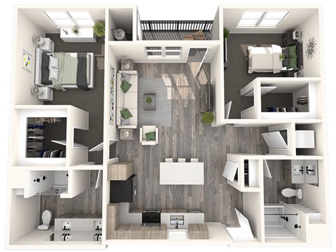 Floor plan for 2 beds, 2 baths, 1096 sqft