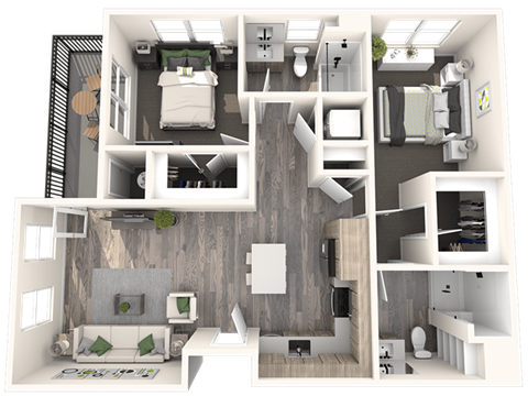 Floor plan for 2 beds, 2 baths, 1032 sqft