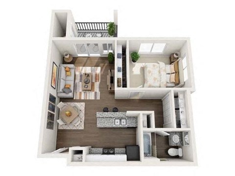 Floor plan for 1 bed, 1 bath, 667 sqft